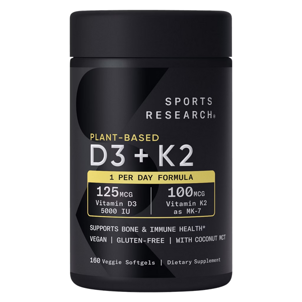 Sports Research Plant-Based D3 + K2 160 Veggie Softgels