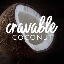 Cravable coconut half with fresh white flesh and natural texture, perfect for snacks and tropical recipes