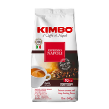 Bag of Kimbo Espresso Napoli dark roast whole coffee beans, Neapolitan style, 12 oz