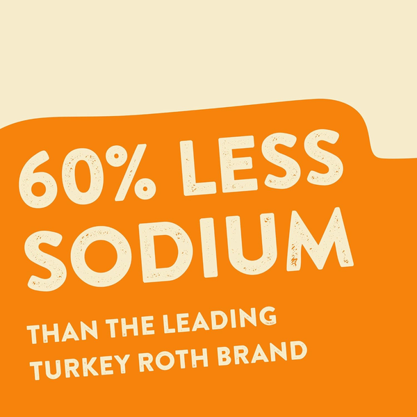 60% less sodium text on orange background, promoting low sodium food product