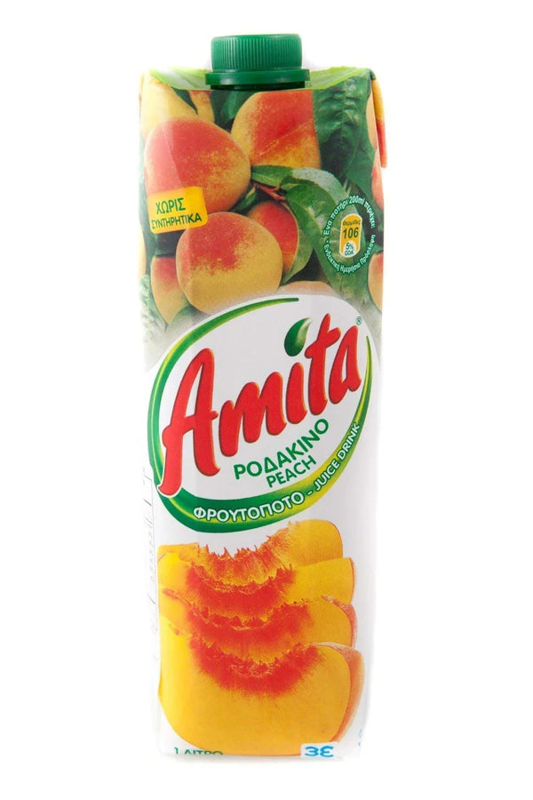 Amita Peach Juice Drink 33.8 fl oz (1L) | Greek Import, No Preservatives