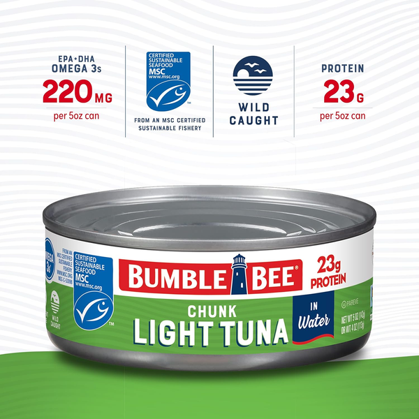 Bumble Bee Chunk Light Tuna in Water 5 oz 142g — MSC Certified, Wild Caught, Gluten Free