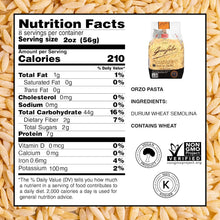 Garofalo Orzo Pasta nutrition facts, vegan, non-GMO, kosher, durum wheat semolina, 210 calories per serving