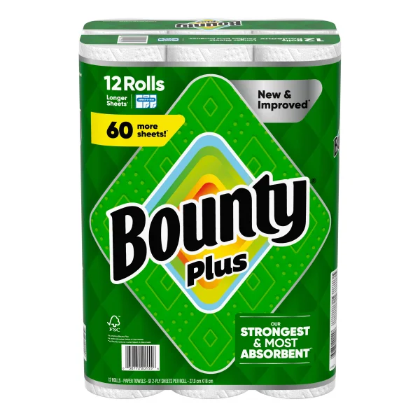 Bounty Plus Paper Towels 12 Rolls | 91 Sheets/Roll