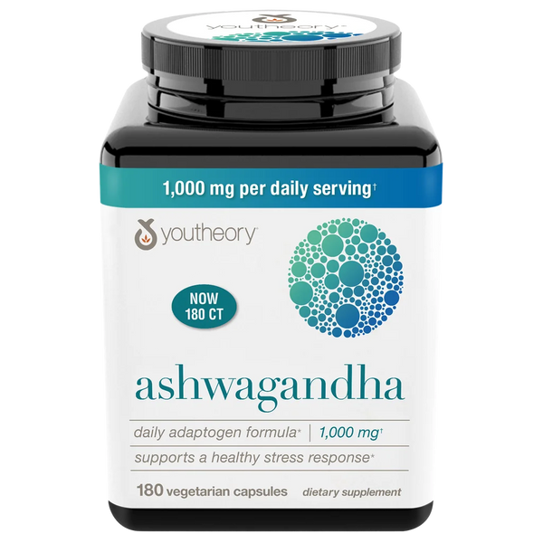 Youtheory Ashwagandha 1,000mg 180 Capsules | KSM-66 + Ginger
