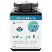 Youtheory Ashwagandha 1000mg daily adaptogen supplement, 180 vegetarian capsules for stress support