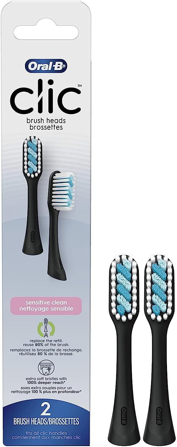 Oral-B Clic Sensitive Clean Replacement Brush Heads 2-Count, Black