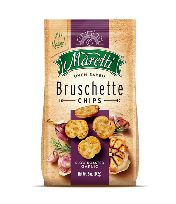 Maretti Oven Baked Bruschette Chips, Slow Roasted Garlic, 5 oz (142g), All Natural, No Artificial Colors