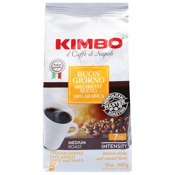 Kimbo Buon Giorno Breakfast Blend 100% Arabica ground coffee 12 oz bag, medium roast
