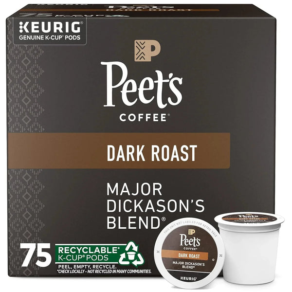 Peet's Coffee Major Dickason's Blend Dark Roast K-Cup Pods, 75 CT (2.03 LBS) - Real Prime Deals
