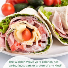 Ham and cheese wrap with lettuce and tomato, zero calories, net carbs, fat, sugars or gluten