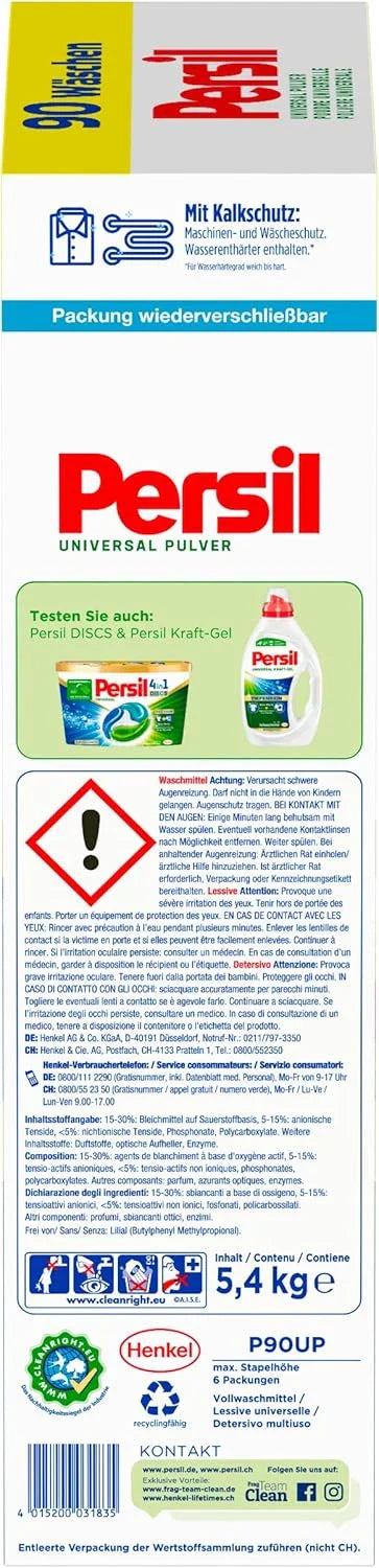 Persil Universal Powder Laundry Detergent, Tiefenrein, 90 Loads, 5.4 kg (11.9 lbs), Made in Germany