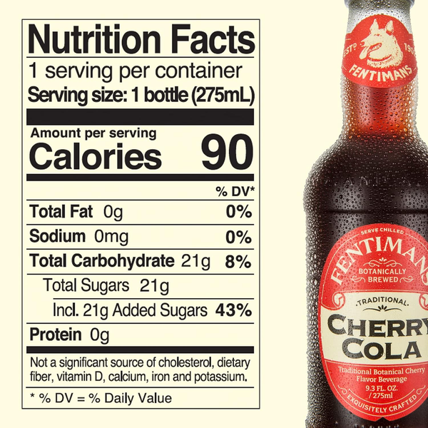 Fentimans Traditional Cherry Cola nutrition facts - 90 calories per bottle