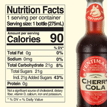 Fentimans Traditional Cherry Cola nutrition facts - 90 calories per bottle