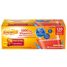 Emergen-C 1000mg Vitamin C immune support drink mix, Super Orange & Juicy Cherry flavors, 120 packets
