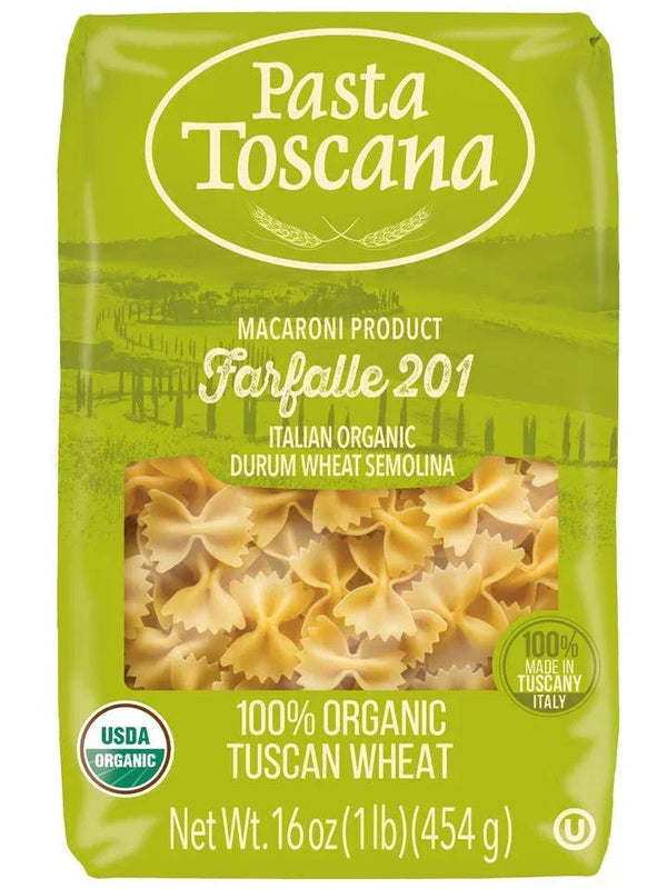 Pasta Toscana farfalle 201 organic Italian durum wheat pasta in green 16 oz package