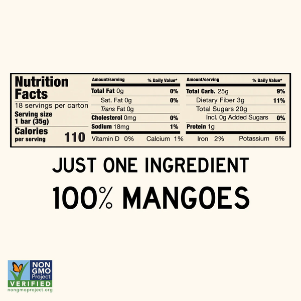 South Forty Mango Bar Nutrition Facts - 1 Ingredient, 0g Added Sugar, Non-GMO Verified