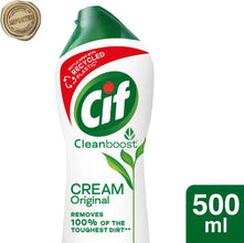 Cif Cleanboost Cream Original 500ml, recycled plastic bottle, removes toughest dirt