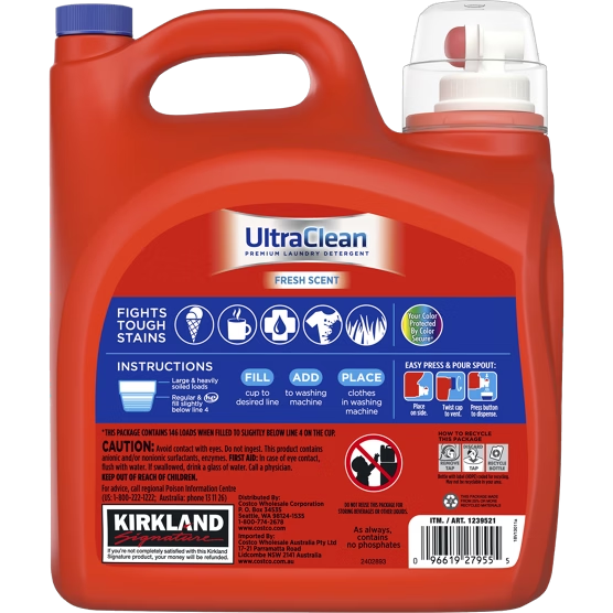 Kirkland Signature UltraClean Premium Laundry Detergent Fresh Scent 194 fl oz 146 Loads