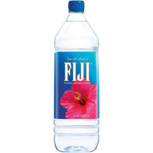 Fiji Natural Artesian Water 1.5L bottle with blue cap and pink hibiscus flower label