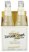Bruce Cost Original Ginger Ale, unfiltered, made with fresh ginger & organic cane sugar, 4-pack glass bottles