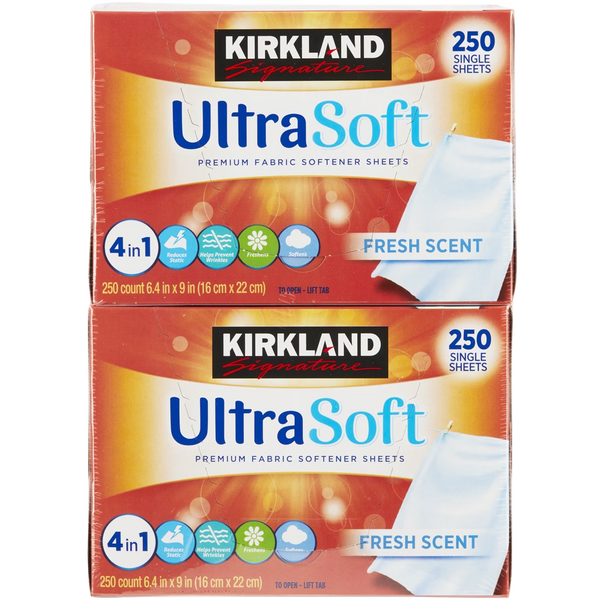 Kirkland Signature UltraSoft Premium Fabric Softener Sheets Fresh Scent 250 ct 2-Pack