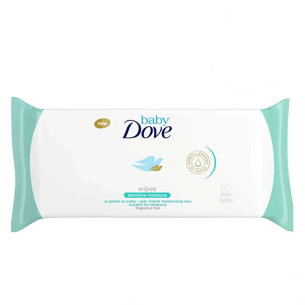 Baby Dove sensitive moisture wipes pack, hypoallergenic, 50 fragrance-free sheets