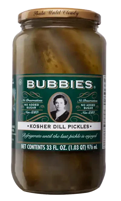 Bubbies Kosher Dill Pickles, 33 fl oz (1.03 QT / 976mL), Fermented, Non-GMO, Gluten Free