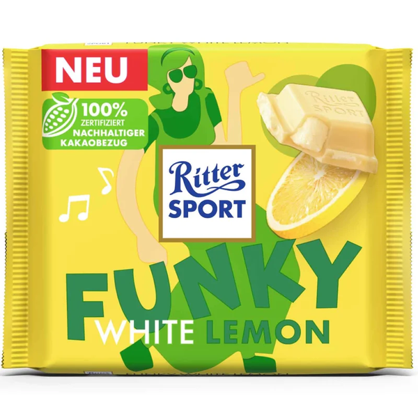 Ritter Sport Funky White Lemon Chocolate Bar – 100g