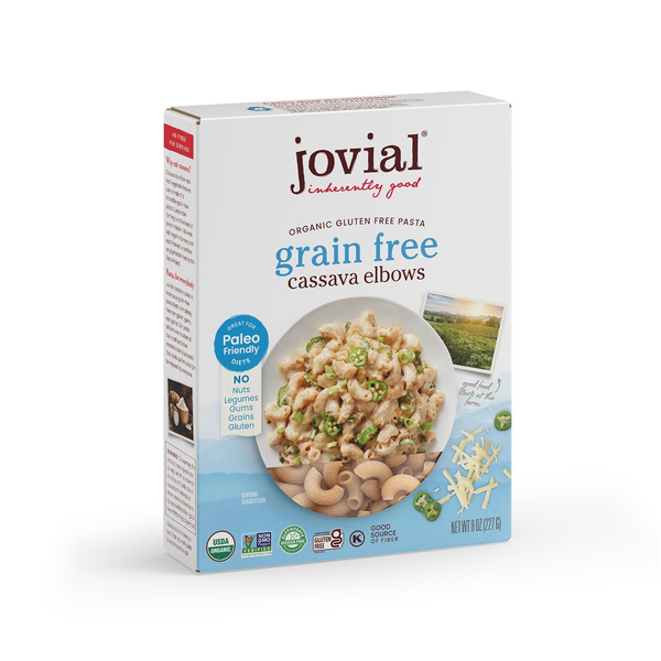 Jovial grain free cassava elbows pasta box, gluten free organic grocery product