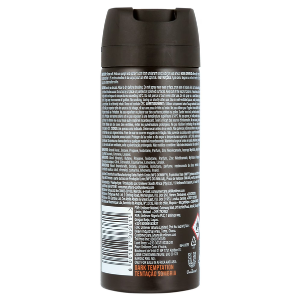 AXE Dark Temptation Deodorant Body Spray, Dark Chocolate Scent, 5.07 fl oz (150ml)