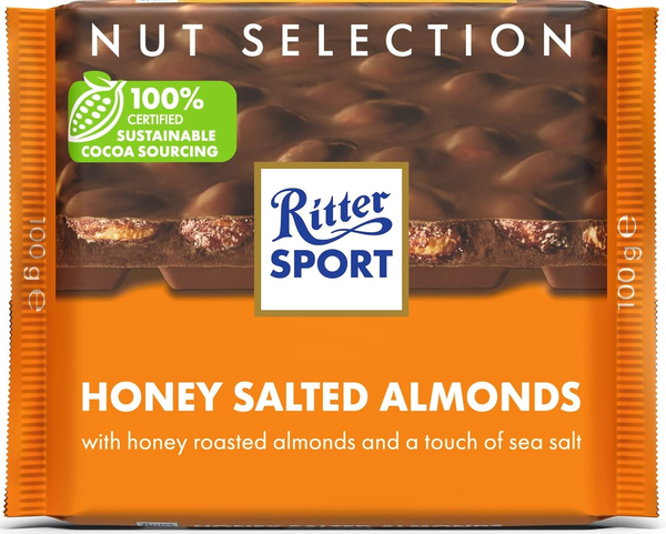 Ritter Sport Nut Selection Honey Salted Almonds Milk Chocolate, 3.52 oz (100g)