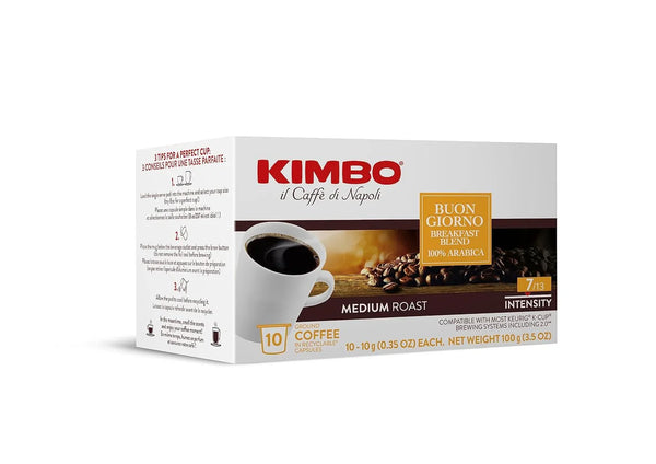 Kimbo Buon Giorno medium roast coffee pods, 100% Arabica, 10 count box