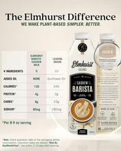 Elmhurst Cashew Barista Edition Plant-Based Milk, Only 5 Ingredients, Dairy Free, Non GMO, 32 fl oz (946ml)