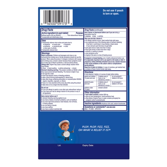 Alka-Seltzer Original Flavor 116 Effervescent Tablets (58 Pouches)
