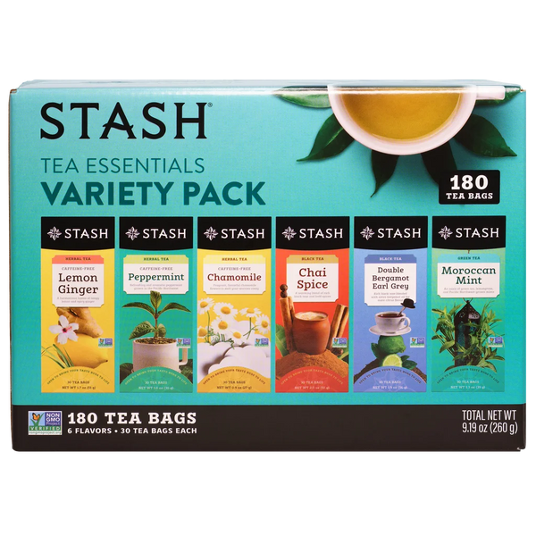 Stash Tea Essentials Variety Pack, 180 Tea Bags (6 Flavors × 30 Each)