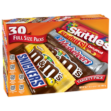 Mars Candy Variety Pack 30 Full Size Packs 56.11 oz — Snickers M&Ms Skittles Starburst