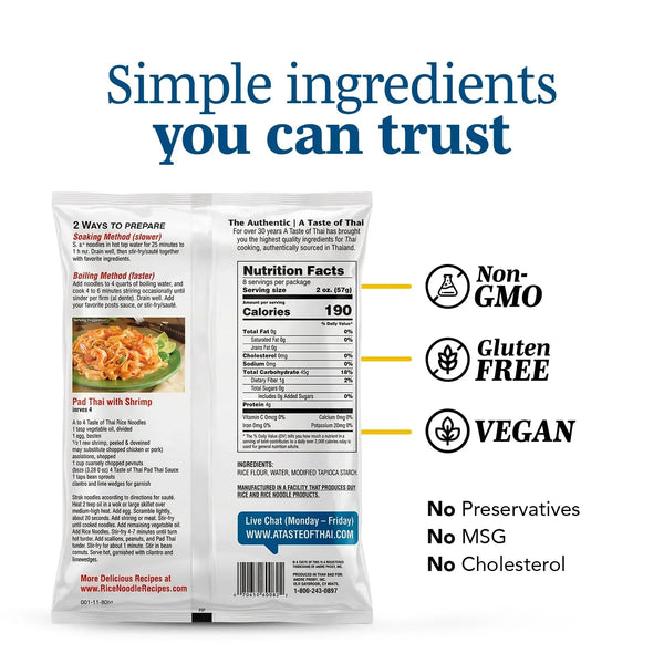 A Taste of Thai Rice Noodles Linguine, 8 oz, Gluten-Free, Perfect for Pad Thai