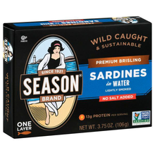 Season Brand Premium Brisling Sardines in Water No Salt Added – 3.75 oz