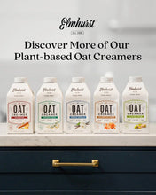 Elmhurst plant-based oat creamers in five flavors on kitchen counter