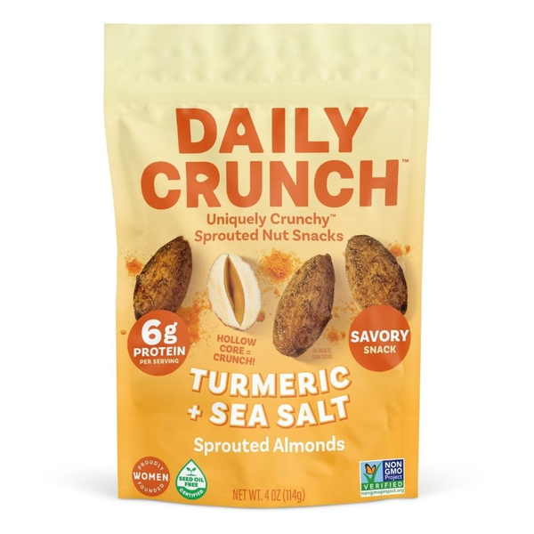 Daily Crunch turmeric sea salt sprouted almonds snack bag, high protein, savory flavor