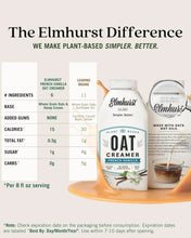 Elmhurst French Vanilla Oat Creamer, plant-based, gluten-free, dairy-free, with 6 simple ingredients vs leading brand