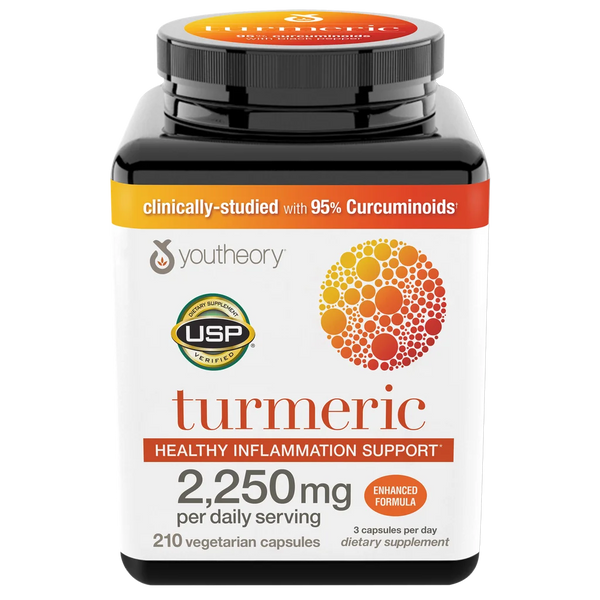 Youtheory Turmeric 2,250mg 210 Capsules | 95% Curcuminoids + BioPerine