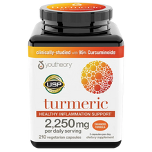 Youtheory Turmeric 2,250mg capsules for healthy inflammation support, USP verified dietary supplement