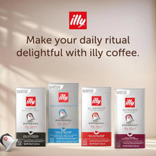 Selection of illy espresso coffee capsule boxes, including Forte, Decaffeinato, Classico, and Intenso.