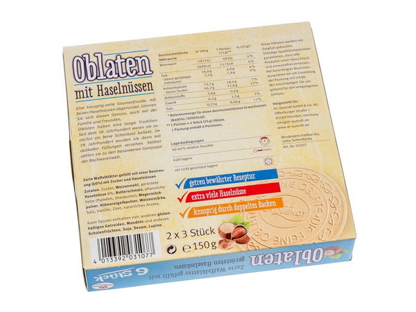 Dr. Quendt Oblaten Hazelnut Wafer Rounds 5.29 oz (150g) | 6 Pieces