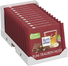 Ritter Sport Milk Chocolate with Rum Raisins & Hazelnuts, 3.52 oz (100g)