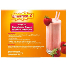 Emergen-C Strawberry Sweet Surprise Smoothie recipe with fresh strawberries, banana, milk, and ice cubes