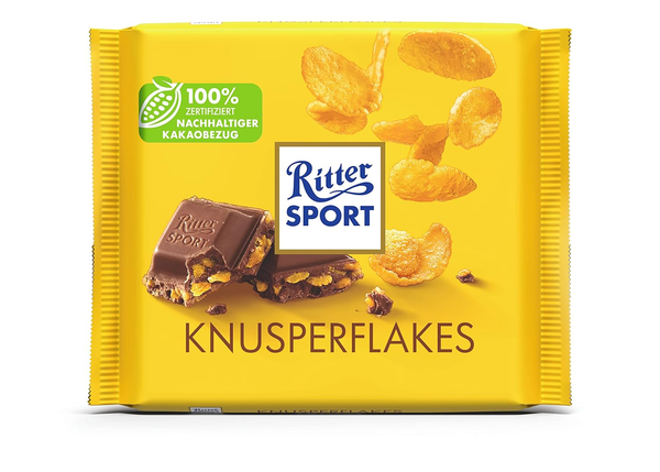 Ritter Sport Knusperflakes Milk Chocolate with Cornflakes, 3.53 oz (100g)