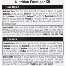 Tuna salad and crackers nutrition facts and ingredients label, includes allergens egg, soy, tuna, milk, wheat.